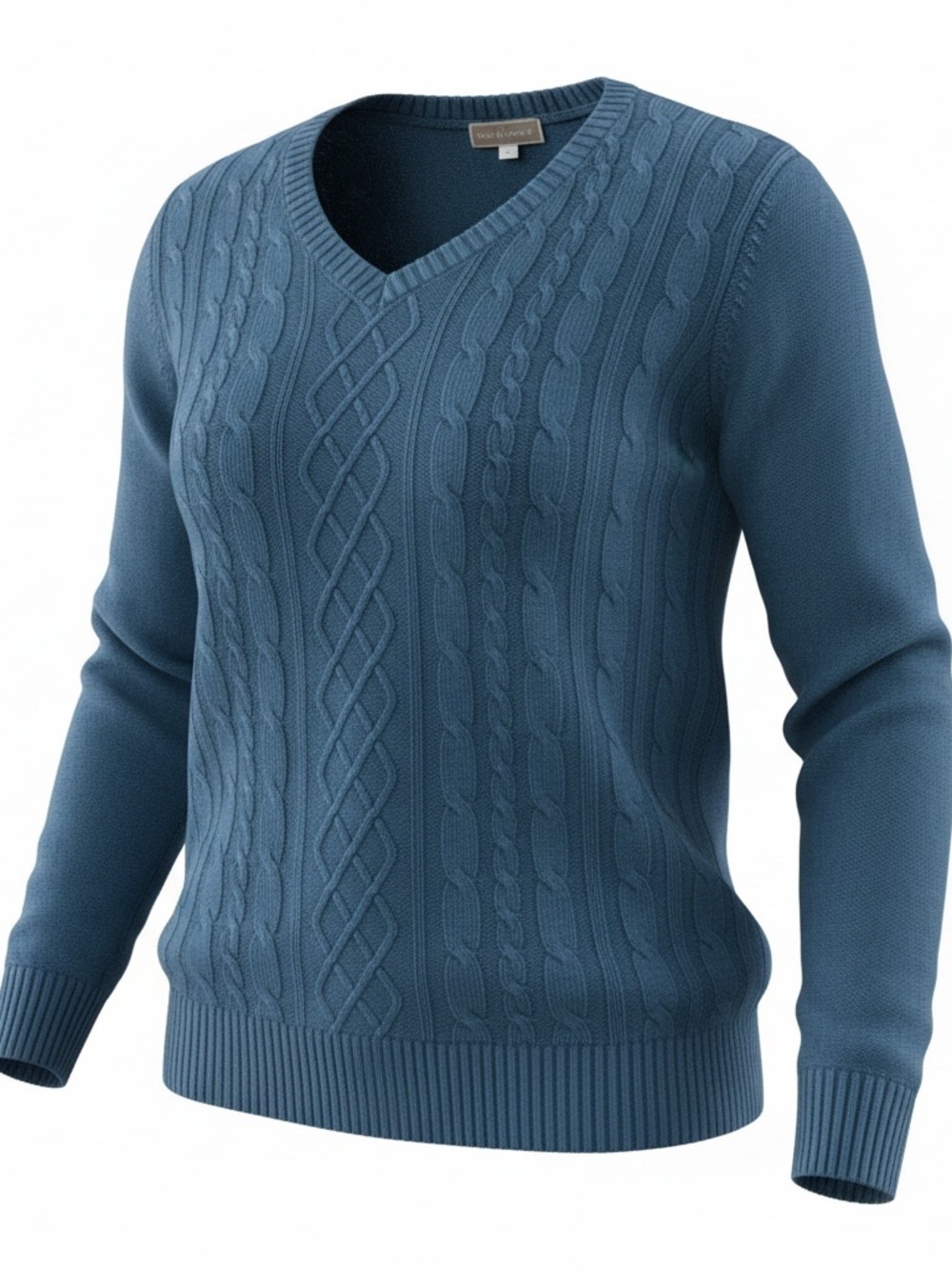 Karen Scott Cable-Knit V-Neck Sweater in Blue Cottom Blend size XL